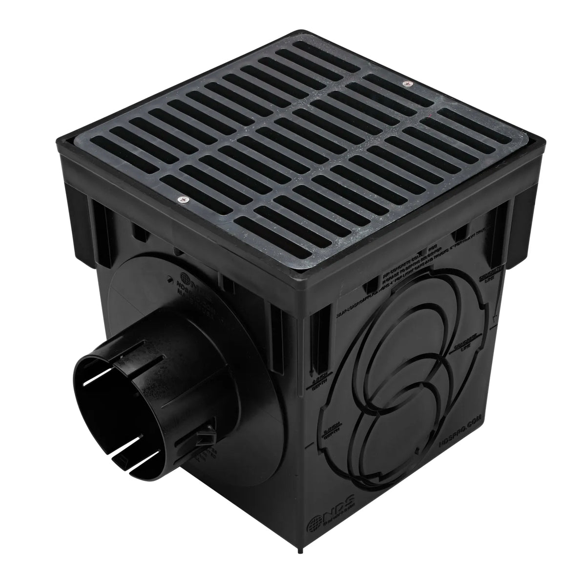 NDS 9 in. square catch basin kit with black grate and outlet adapter (900BLKIT)