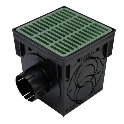 NDS 9 in. square catch basin kit with green grate and outlet adapter (900GRKIT)
