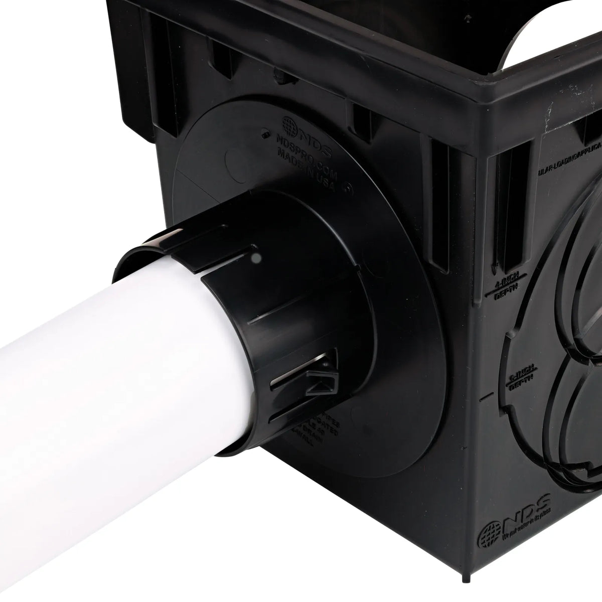 NDS 9 in. catch basin outlet connected to smooth-wall drain pipe