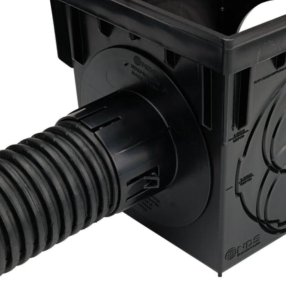 NDS 9 in. catch basin outlet connected to corrugated drain pipe